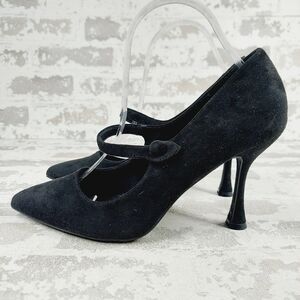 New HALSTON Black Suede Sicily Closed Toe Mary Jane Pumps W895